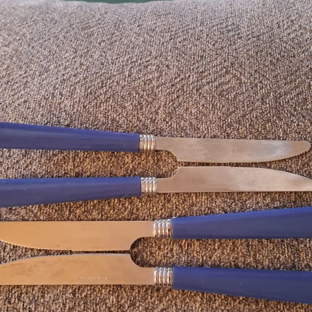 Table Knives blue plastic handle stainless China 4